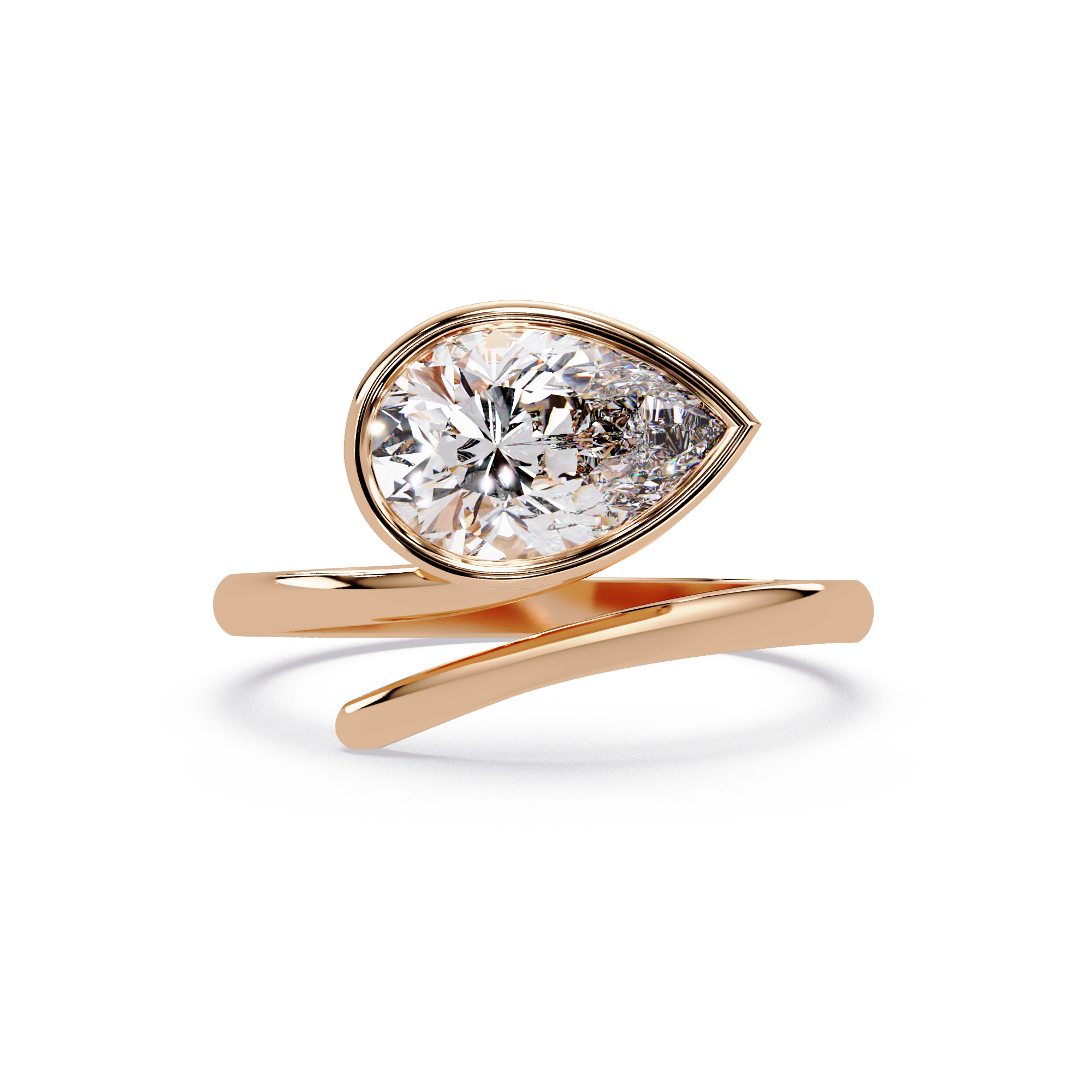 Pear Cut Bezel Solitaire Open Wrap Ring