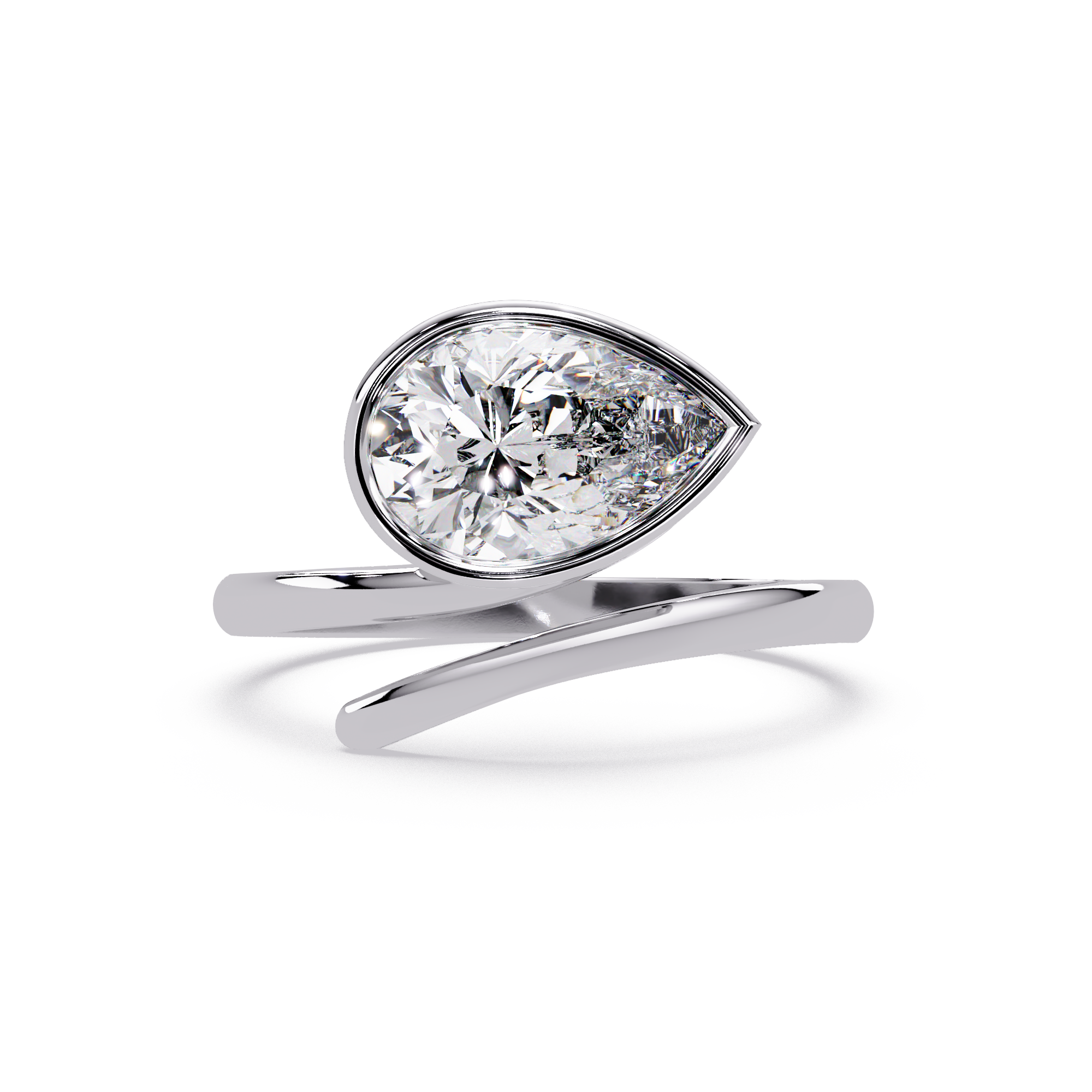 Pear Shape Bezel Diamond Open Ring