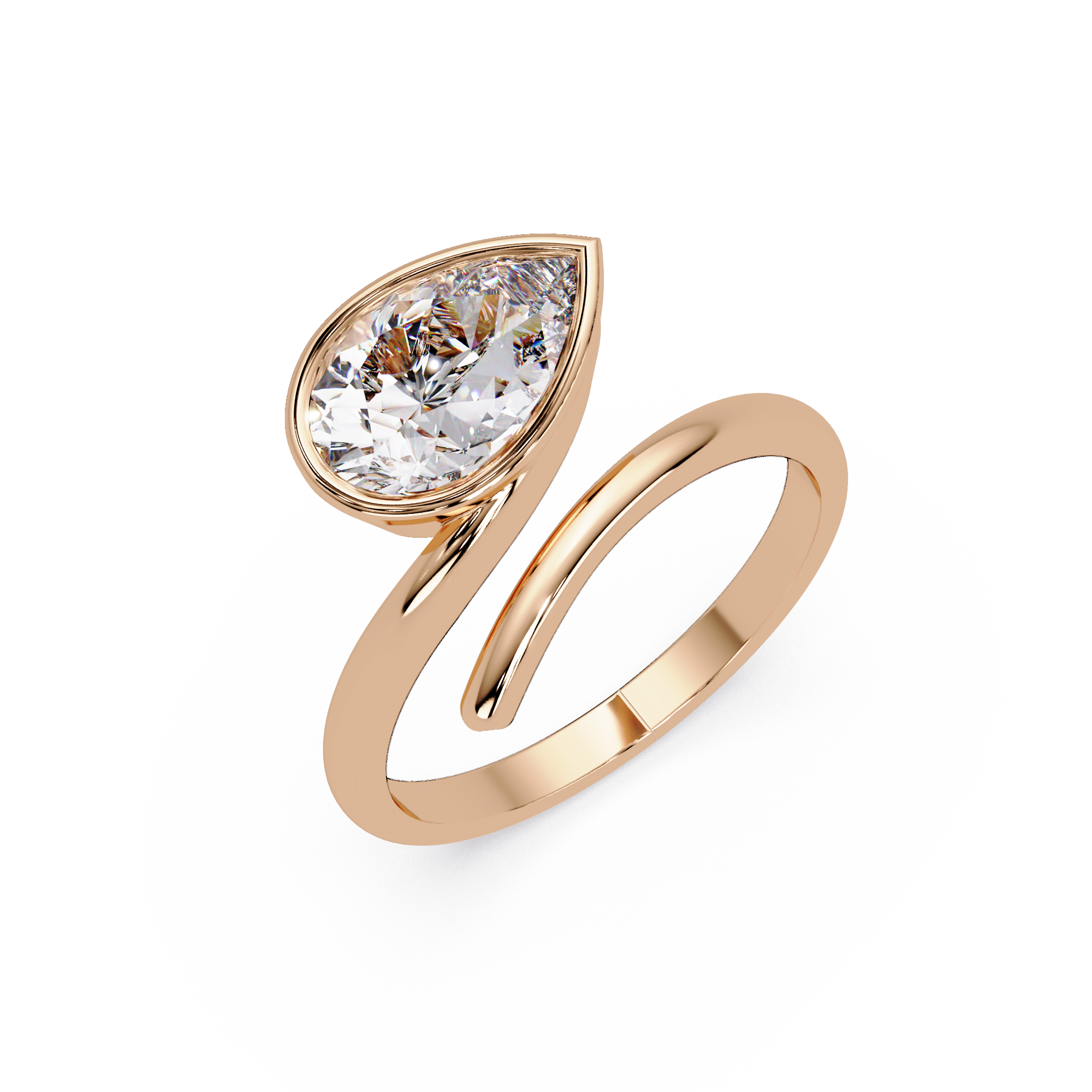 Pear Cut Bezel Solitaire Open Wrap Ring