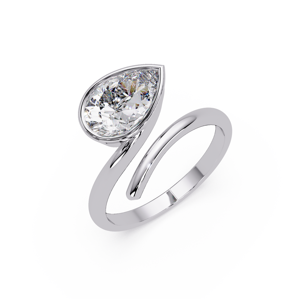 Pear Cut Bezel Solitaire Open Wrap Ring
