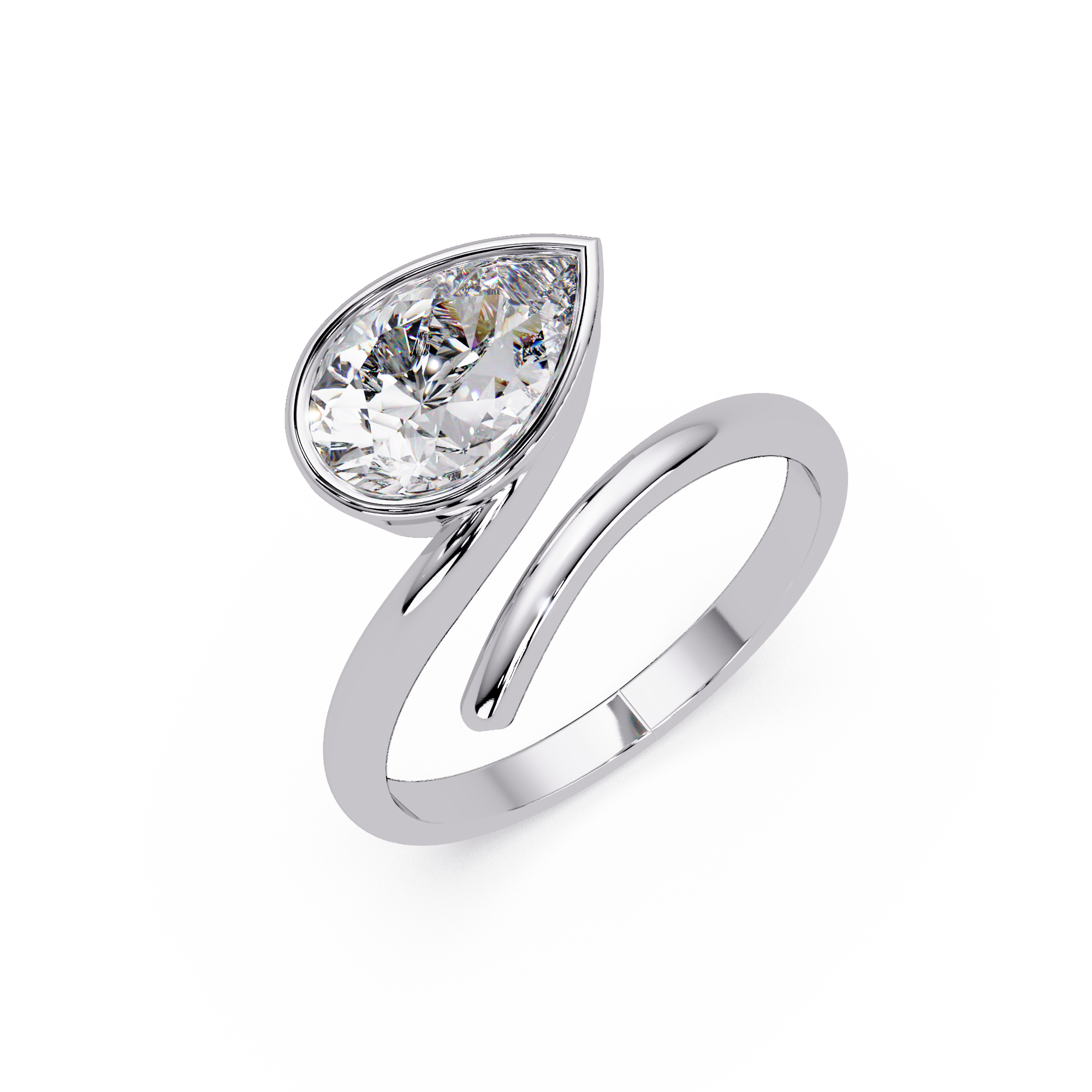 Pear Cut Bezel Solitaire Open Wrap Ring