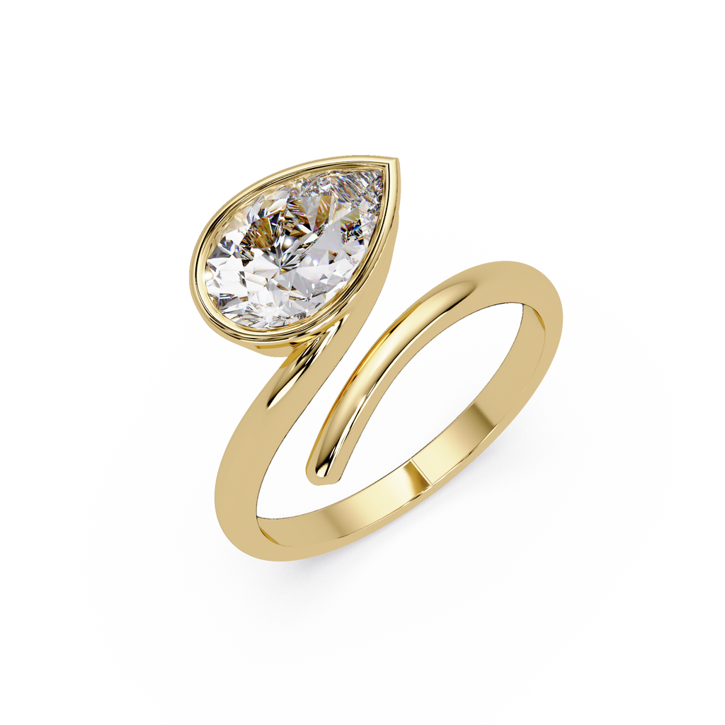 Pear Cut Bezel Solitaire Open Wrap Ring