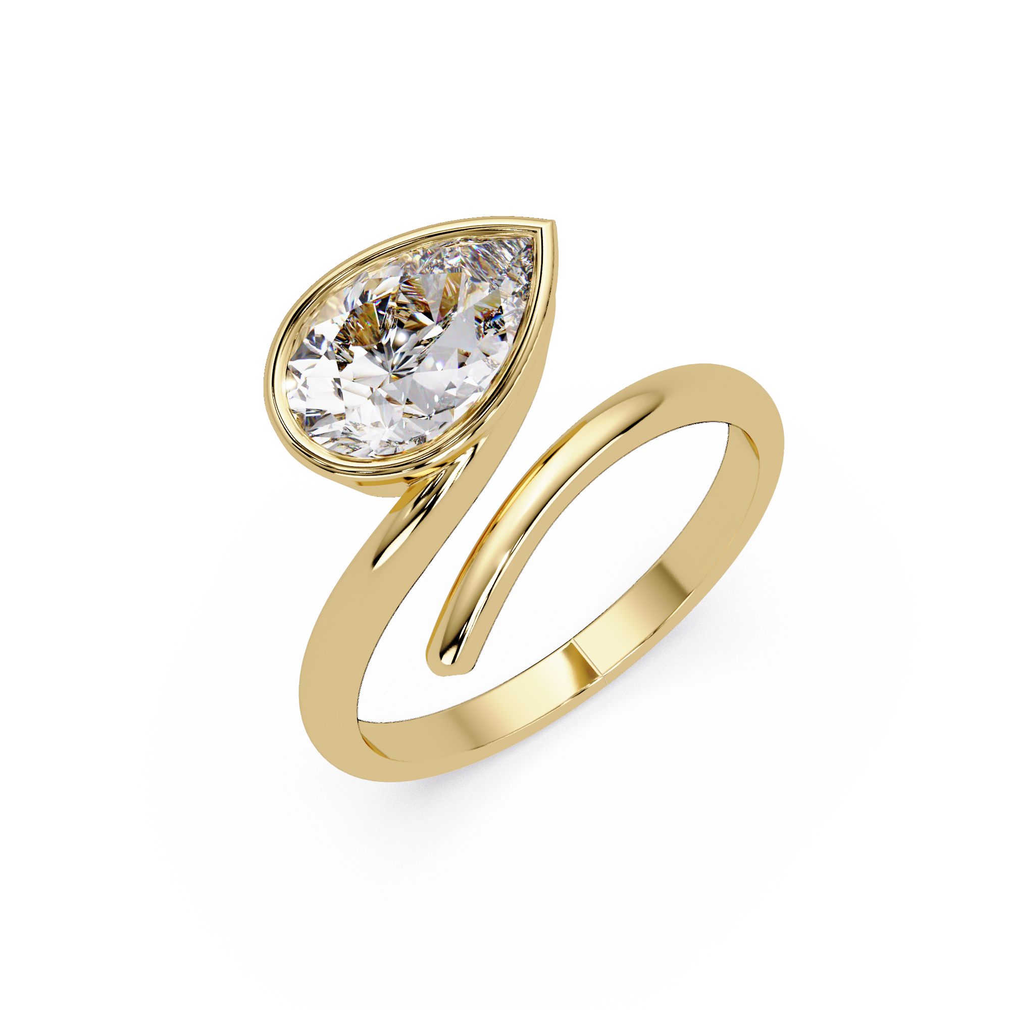 Pear Cut Bezel Solitaire Open Wrap Ring