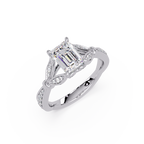 Emerald Cut Diamond Leaf-Inspired Engagement Ring