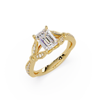 Emerald Cut Diamond Leaf-Inspired Engagement Ring