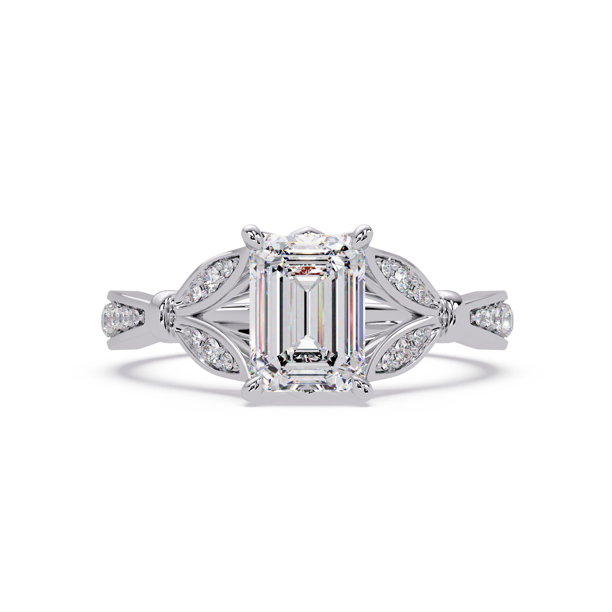 Emerald Cut Diamond Leaf-Inspired Engagement Ring