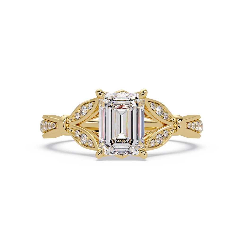 Emerald Cut Diamond Leaf-Inspired Engagement Ring