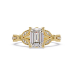 Emerald Cut Diamond Leaf-Inspired Engagement Ring