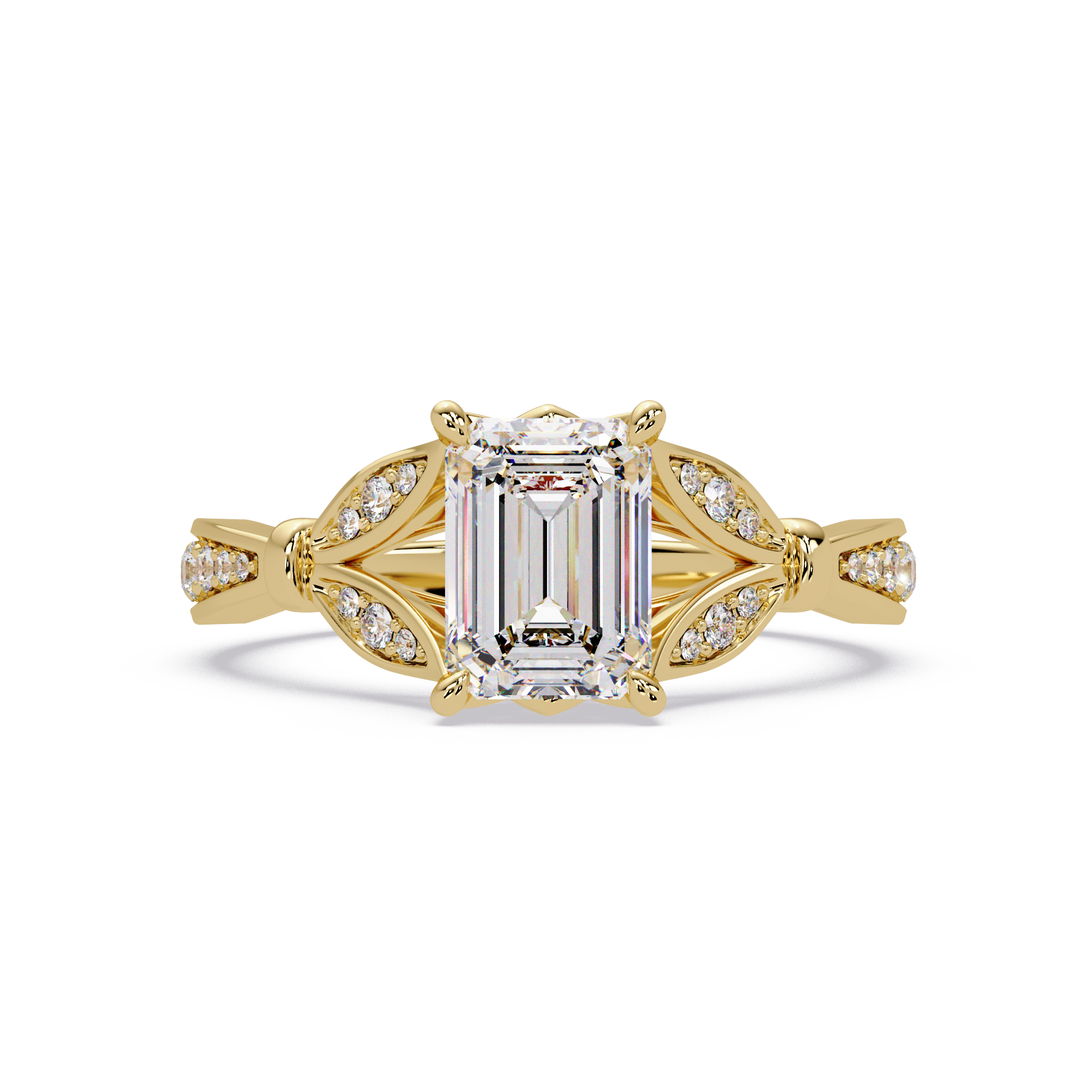 Emerald Cut Diamond Leaf-Inspired Engagement Ring