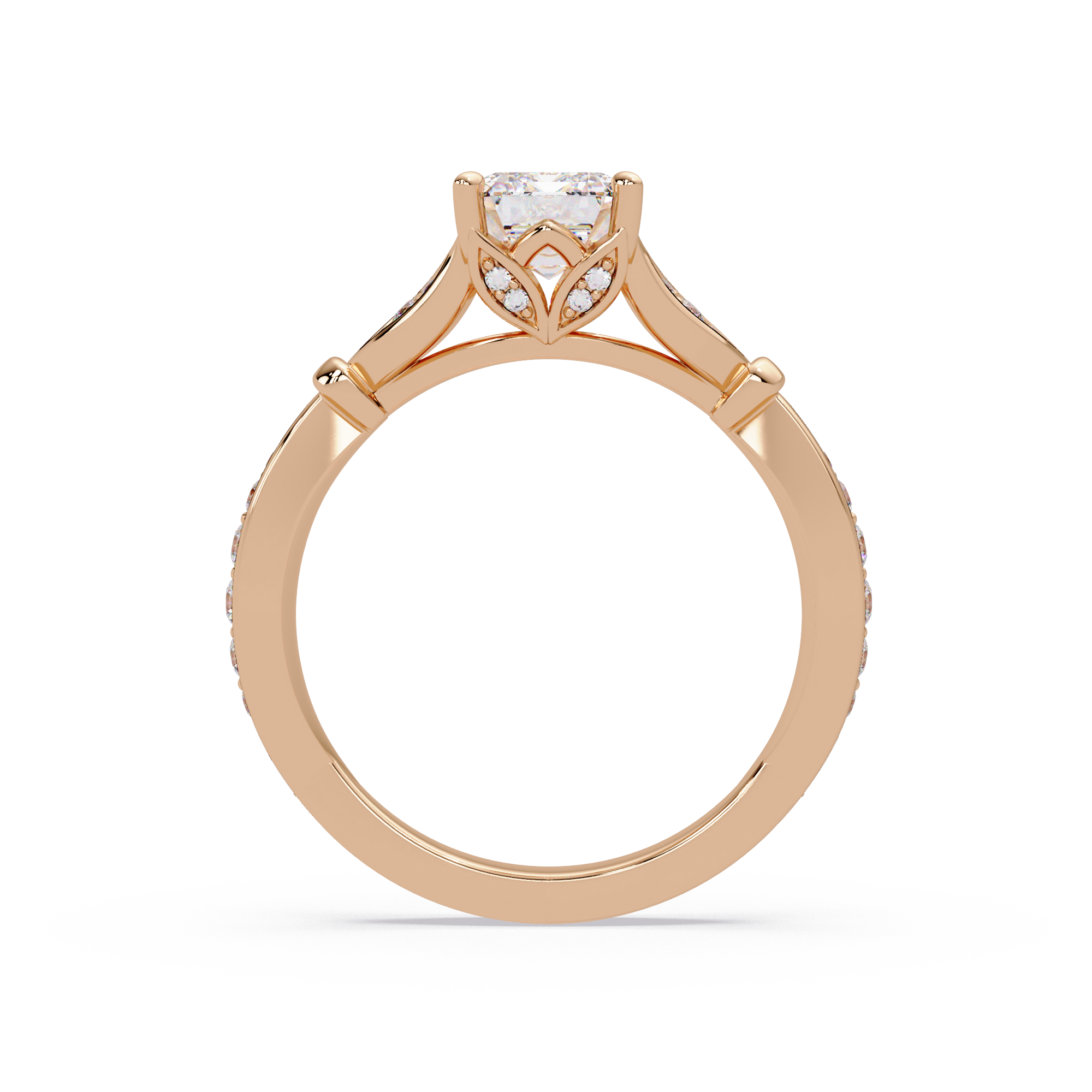 Emerald Cut Diamond Leaf-Inspired Engagement Ring
