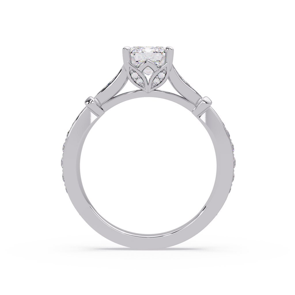 Emerald Cut Diamond Leaf-Inspired Engagement Ring