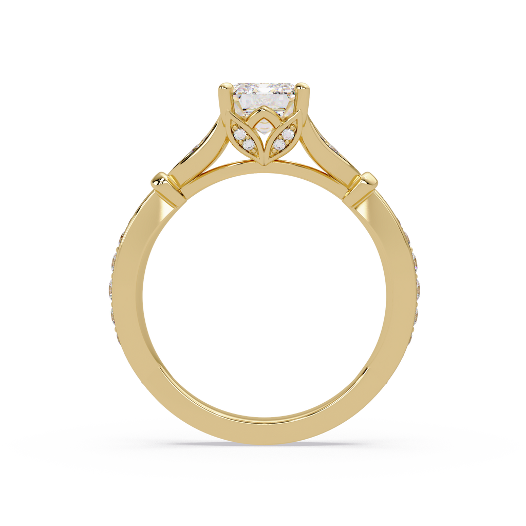Emerald Cut Diamond Leaf-Inspired Engagement Ring