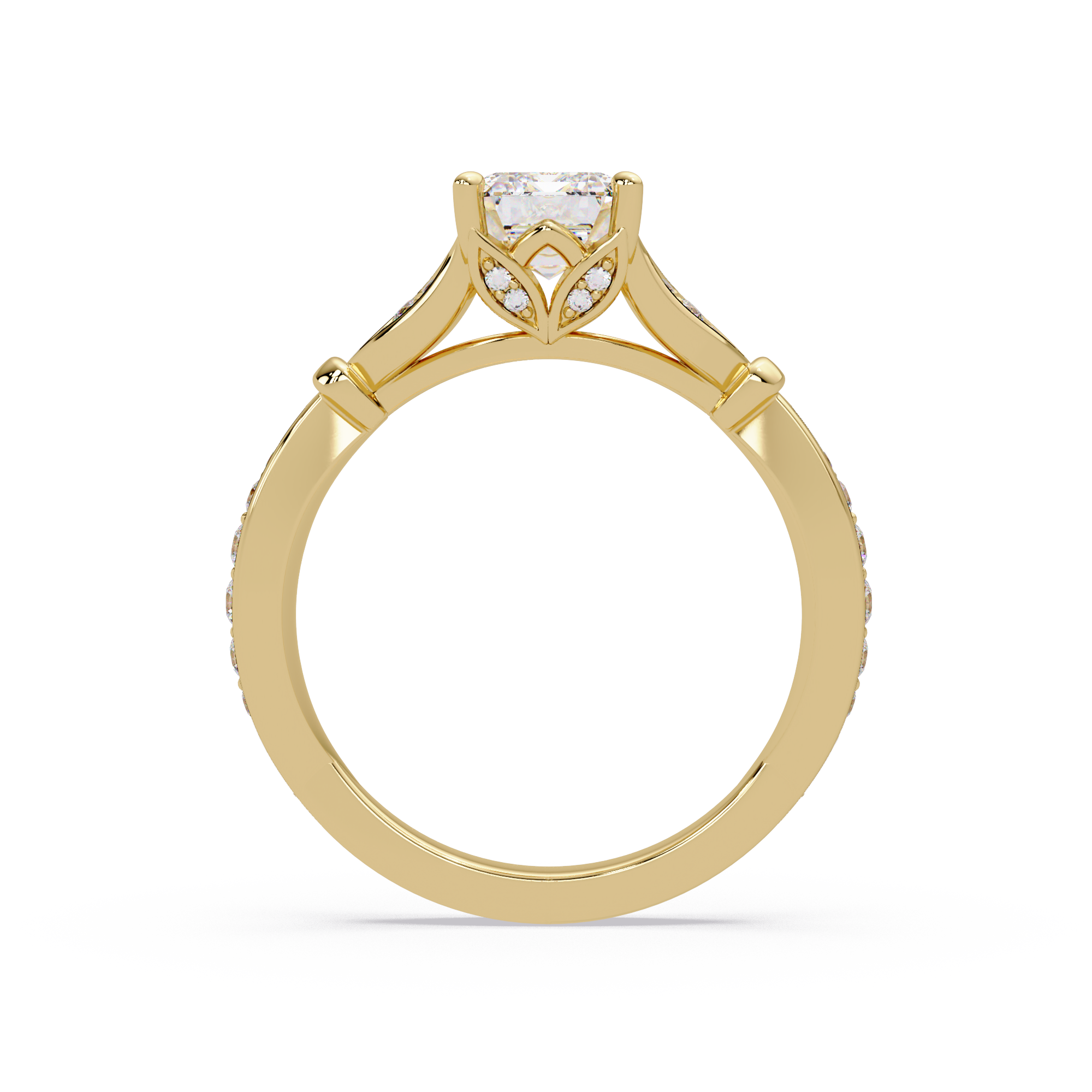 Emerald Cut Diamond Leaf-Inspired Engagement Ring