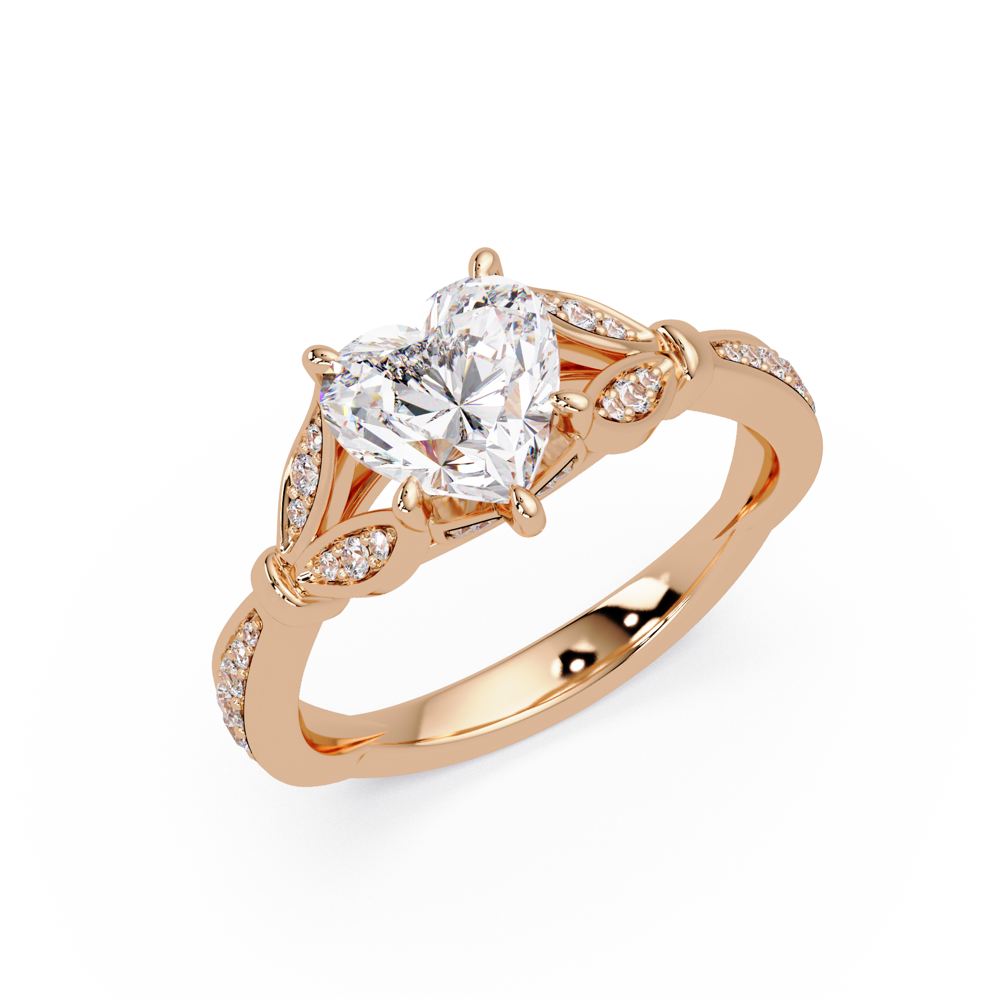 Nature Inspired Heart Diamond Engagement Ring