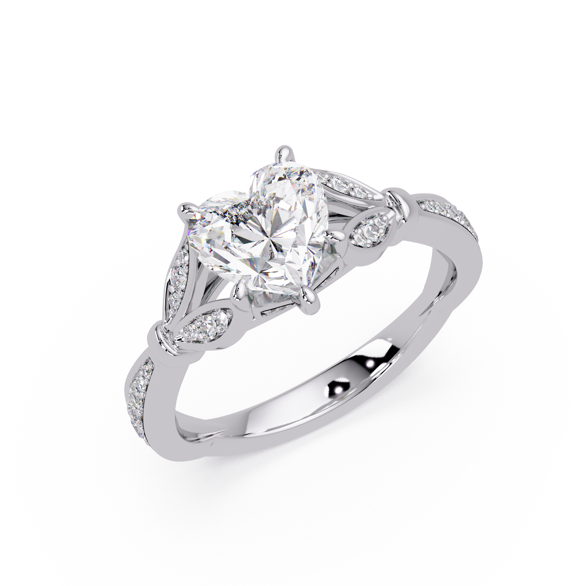 Nature Inspired Heart Diamond Engagement Ring