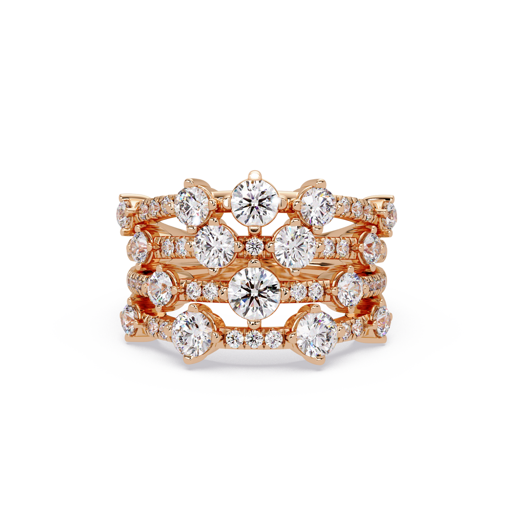 Round Cut Diamond Multi Row Statement Ring