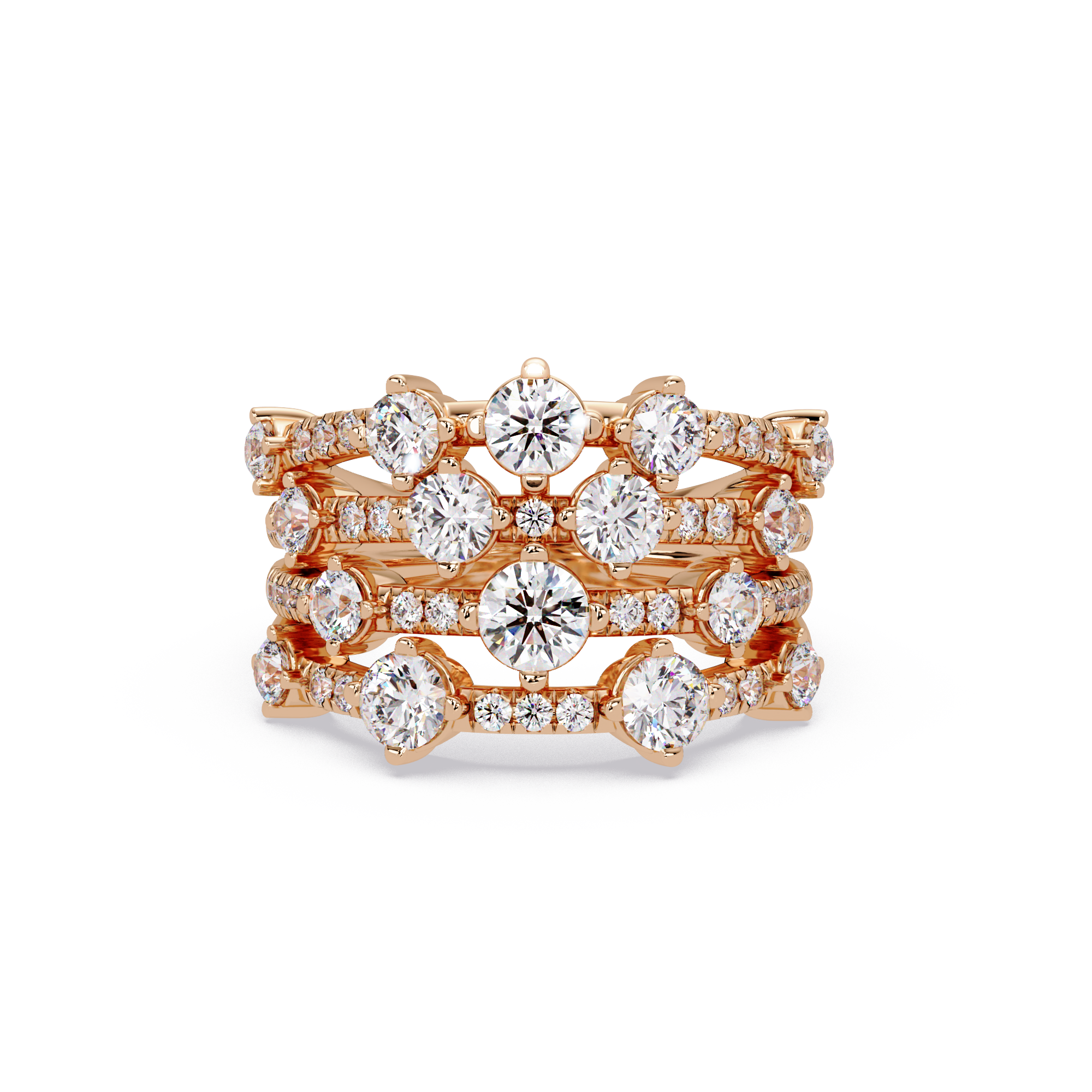 Round Cut Diamond Multi Row Statement Ring