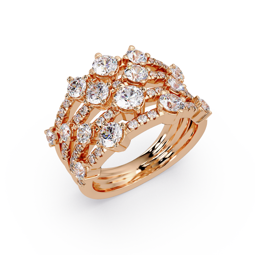 Round Cut Diamond Multi Row Statement Ring