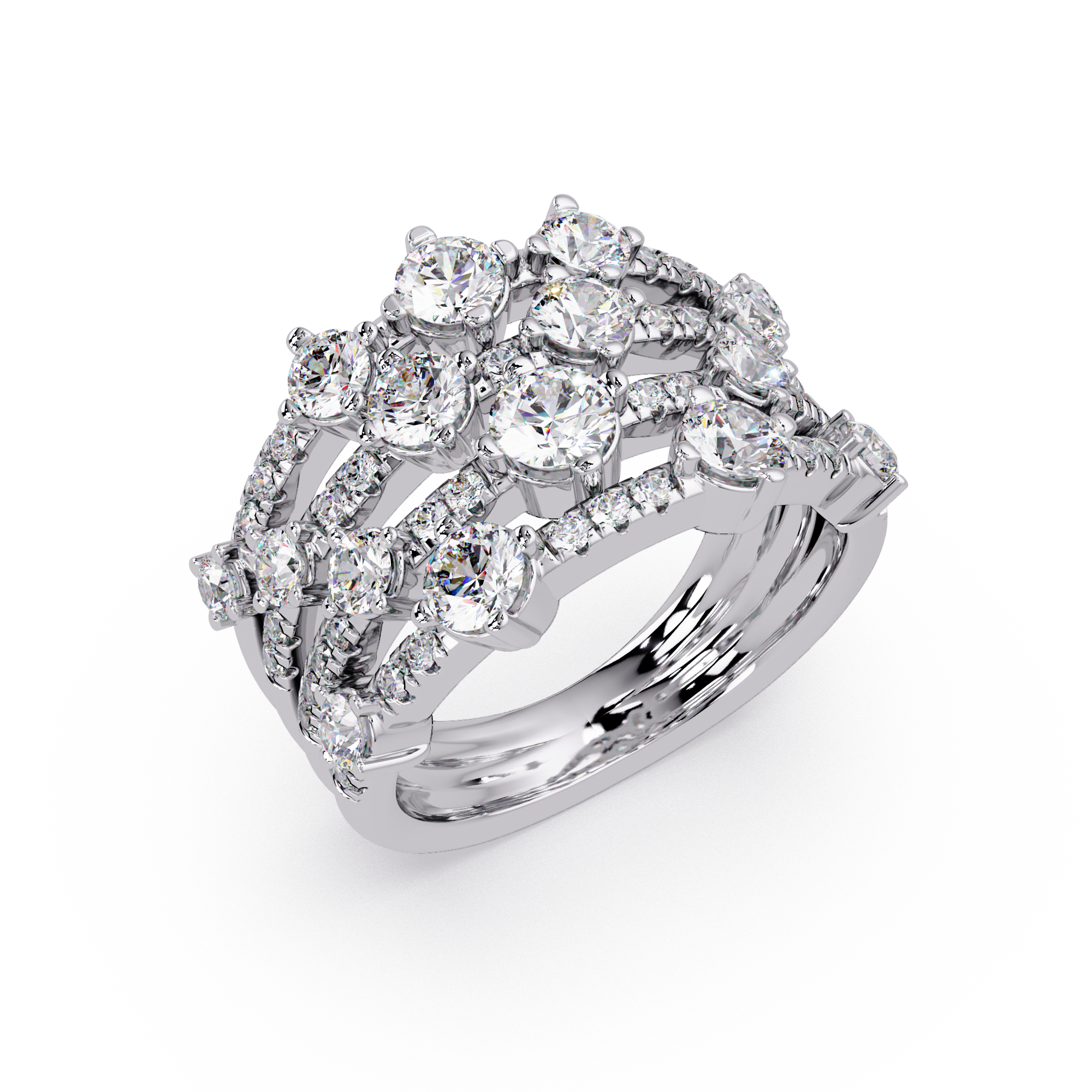 Round Cut Diamond Multi Row Statement Ring