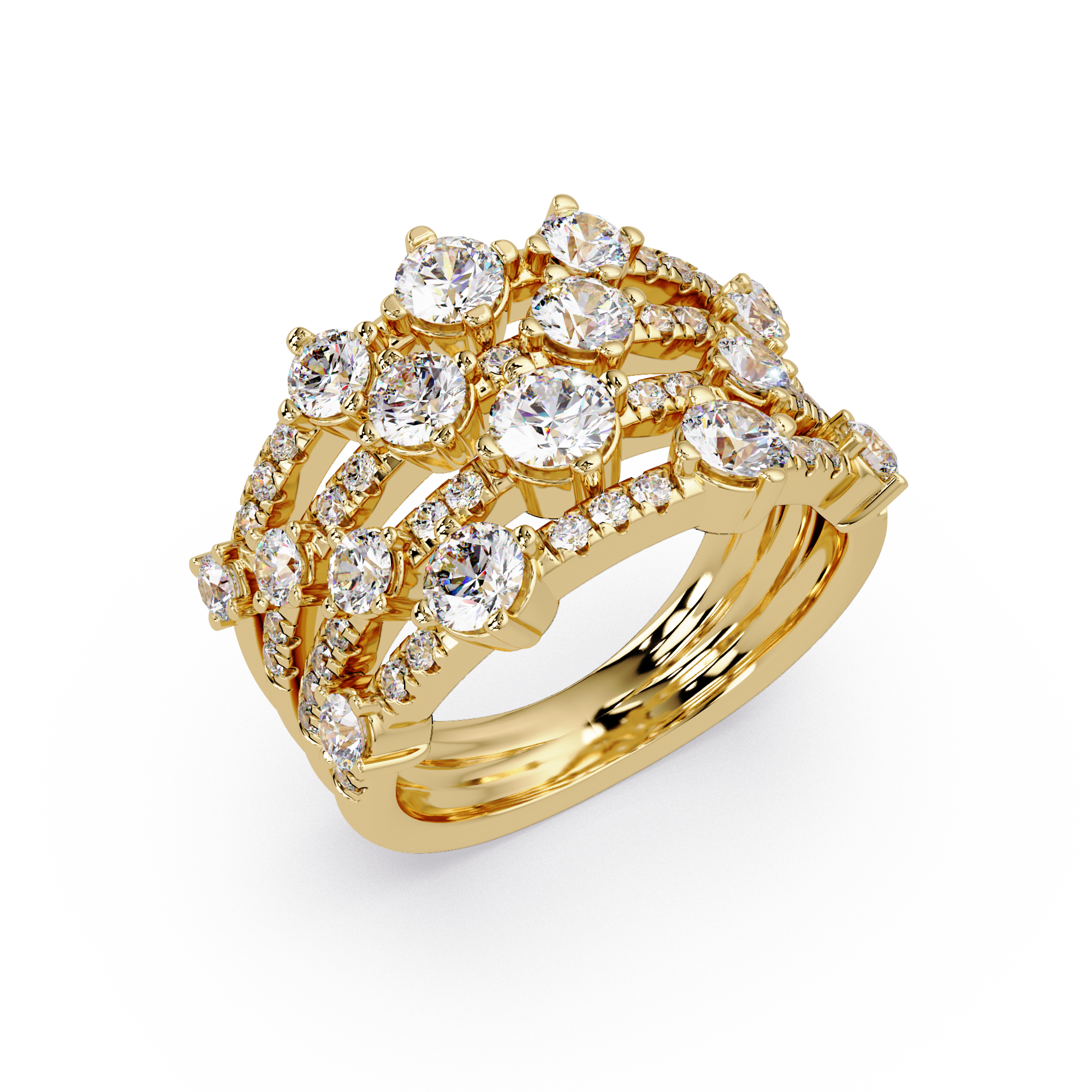 Round Cut Diamond Multi Row Statement Ring