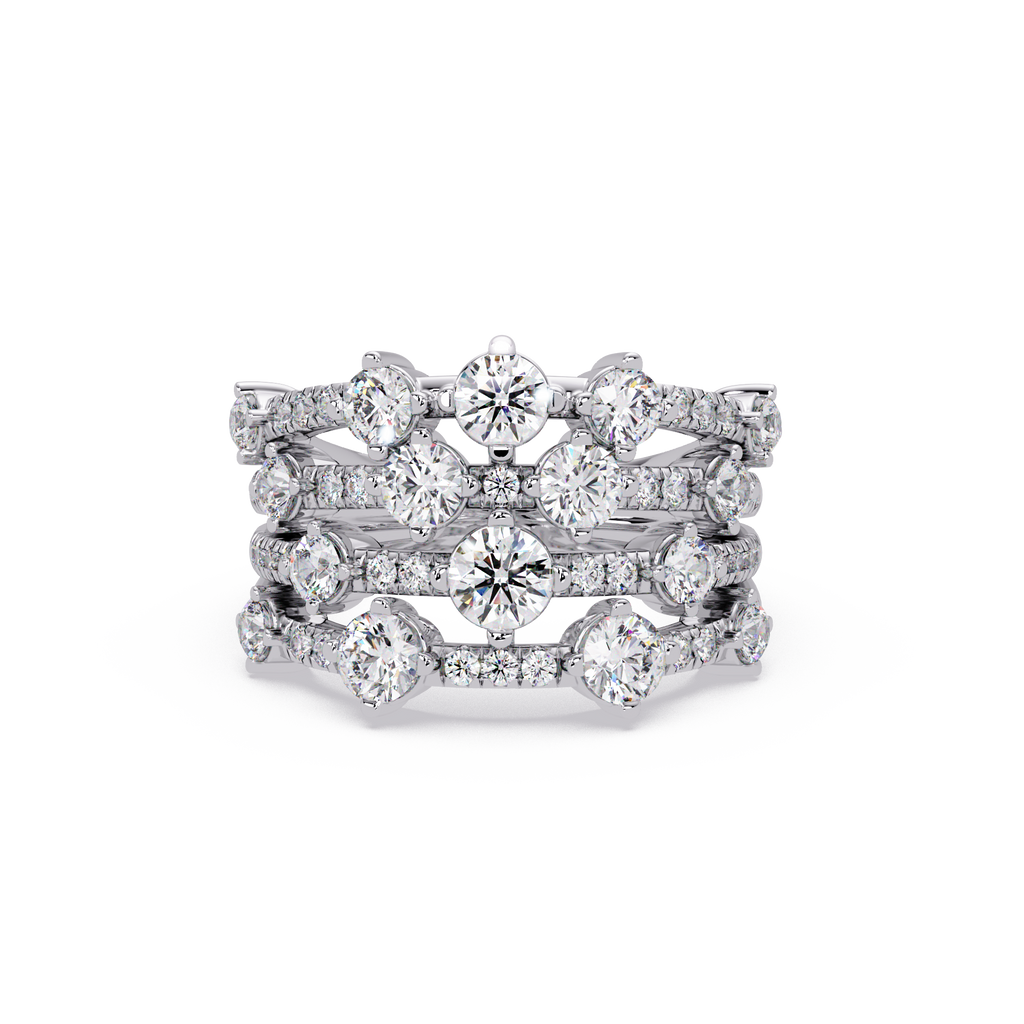 Round Cut Diamond Multi Row Statement Ring