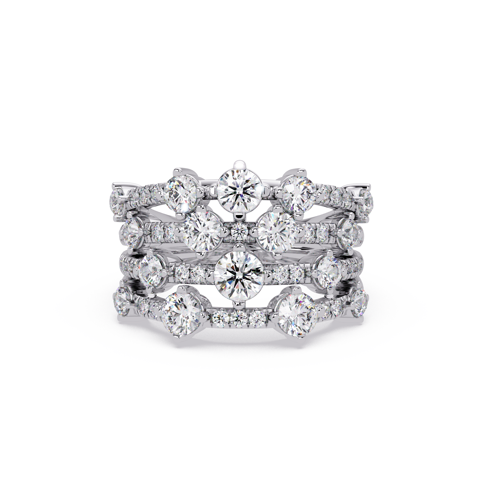 Round Cut Diamond Multi Row Statement Ring