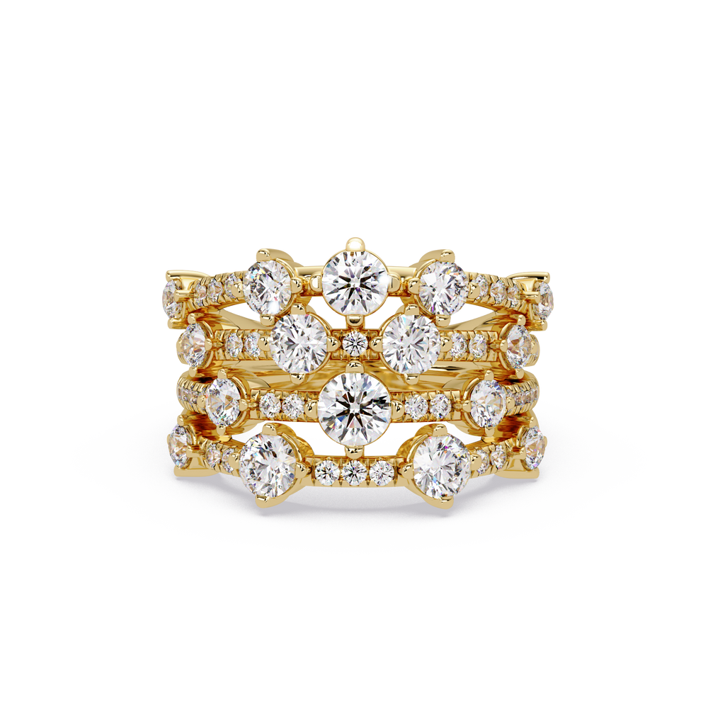 Round Cut Diamond Multi Row Statement Ring