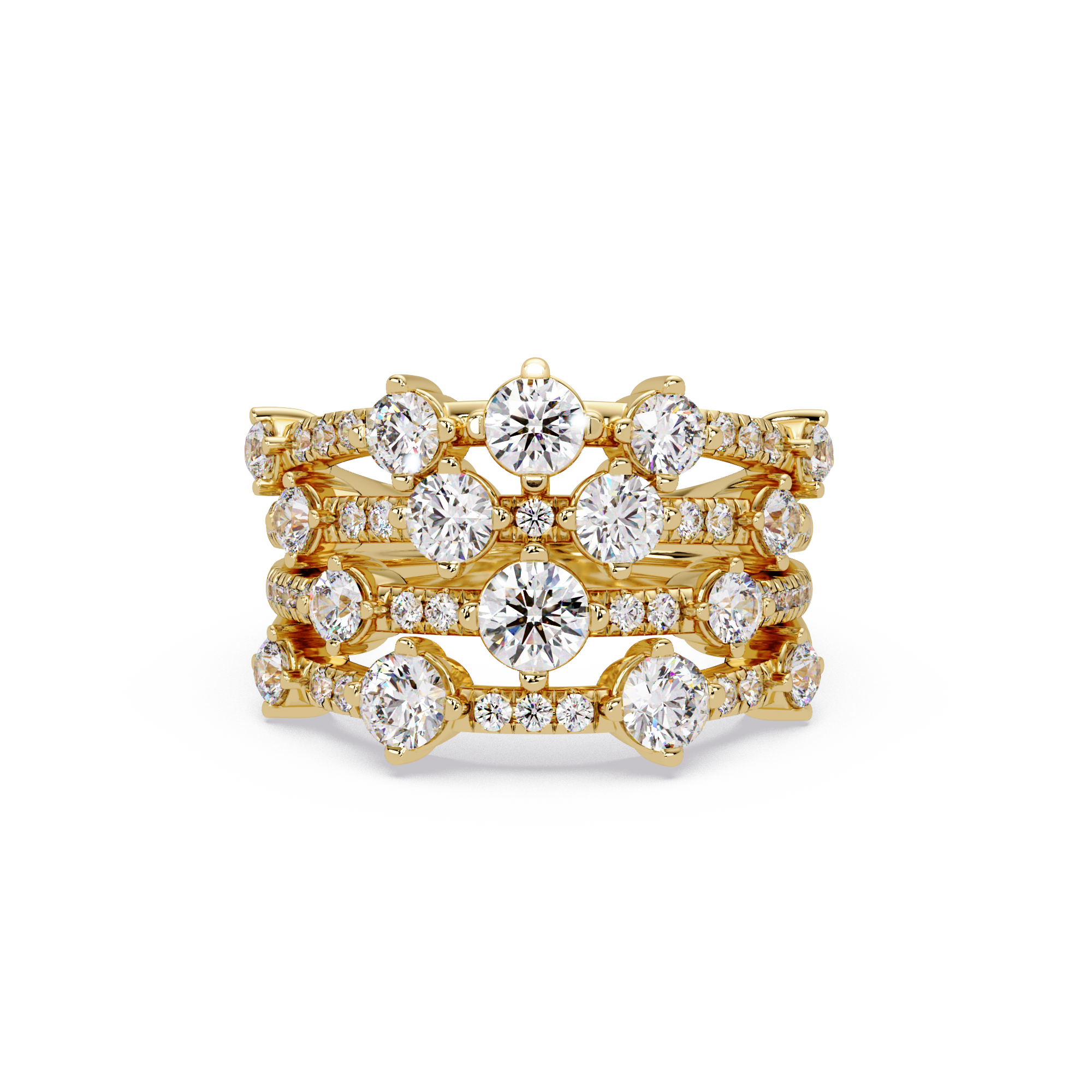 Round Cut Diamond Multi Row Statement Ring