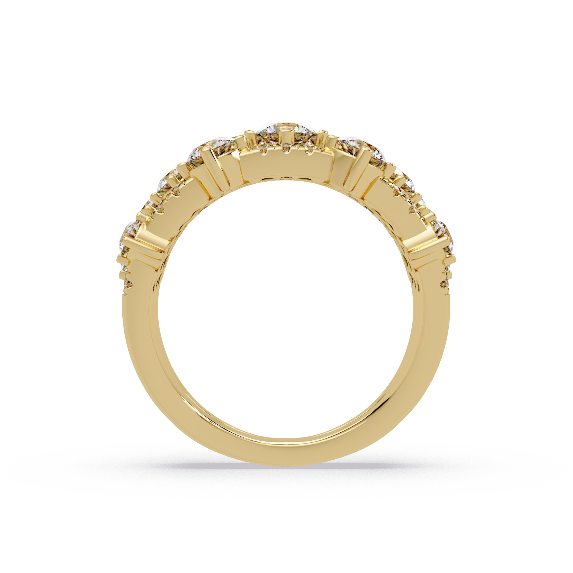 Round Cut Diamond Multi Row Statement Ring