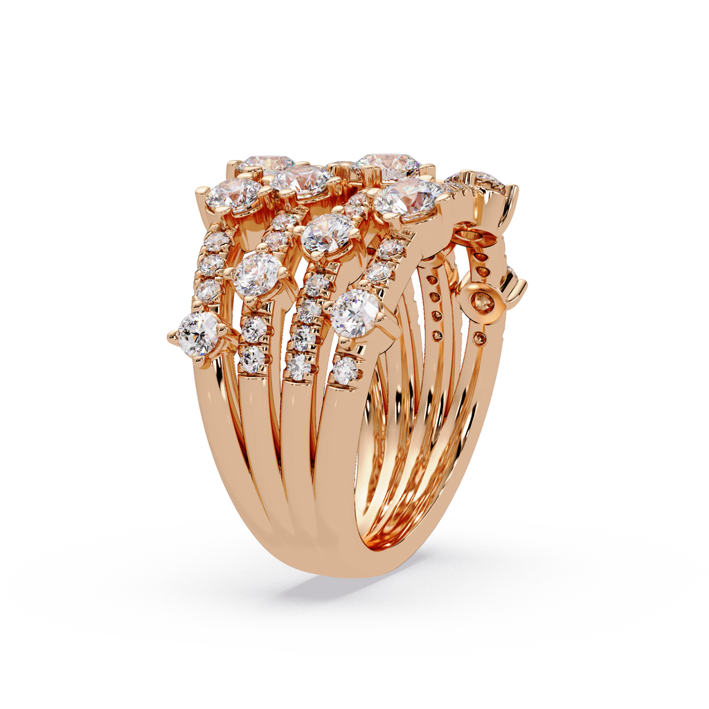Round Cut Diamond Multi Row Statement Ring