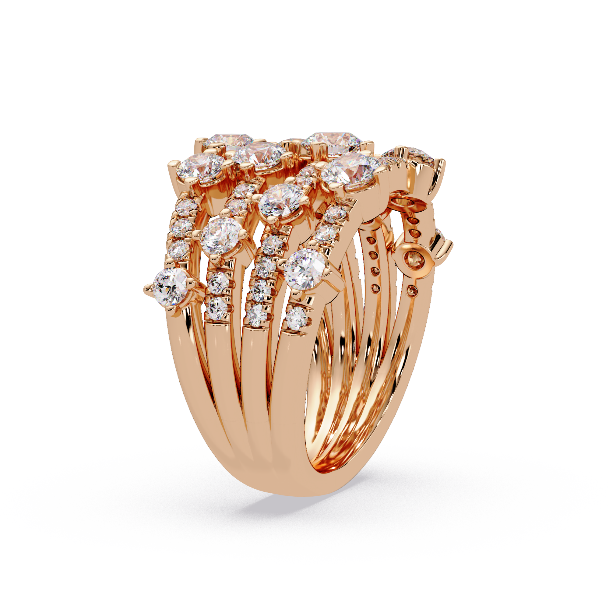 Round Cut Diamond Multi Row Statement Ring