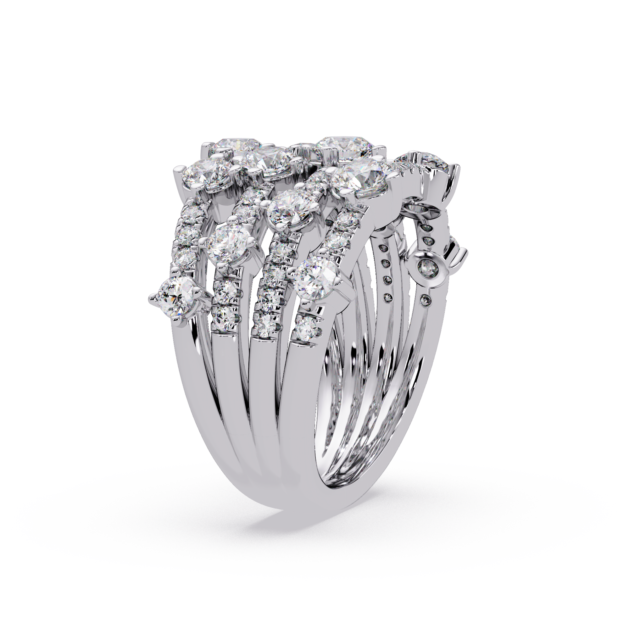 Round Cut Diamond Multi Row Statement Ring