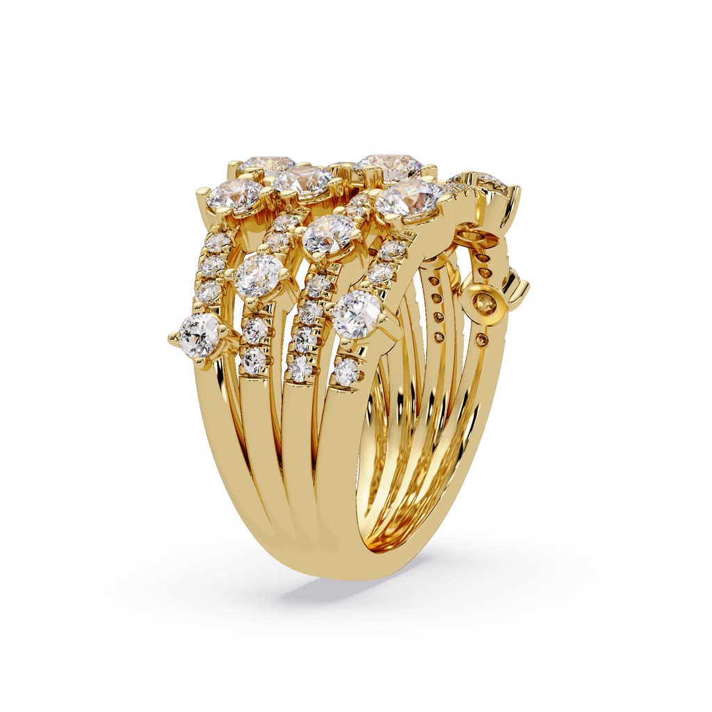 Round Cut Diamond Multi Row Statement Ring
