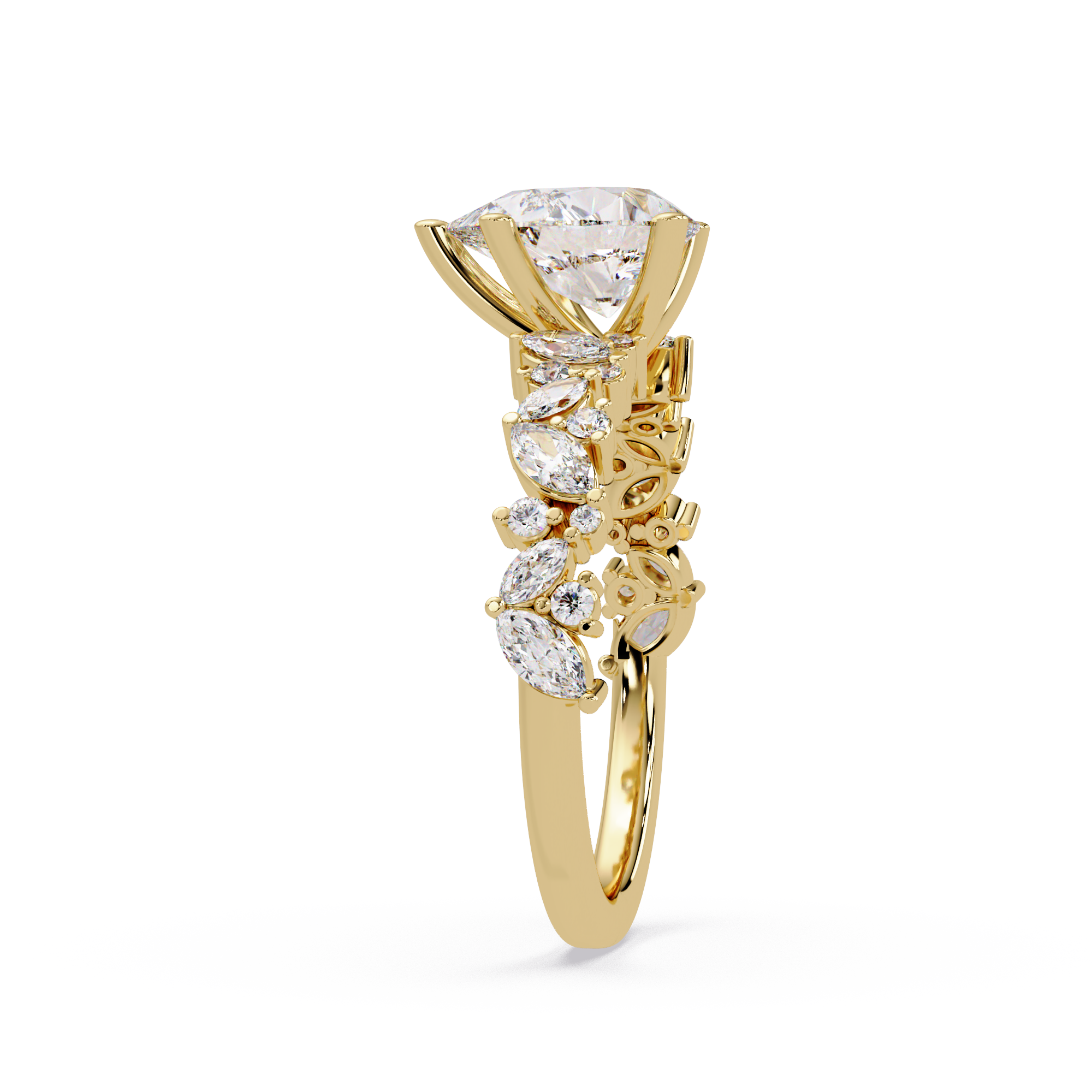 Nature-Inspired Pear Diamond Engagement Ring with Marquise & Round Accent Stones