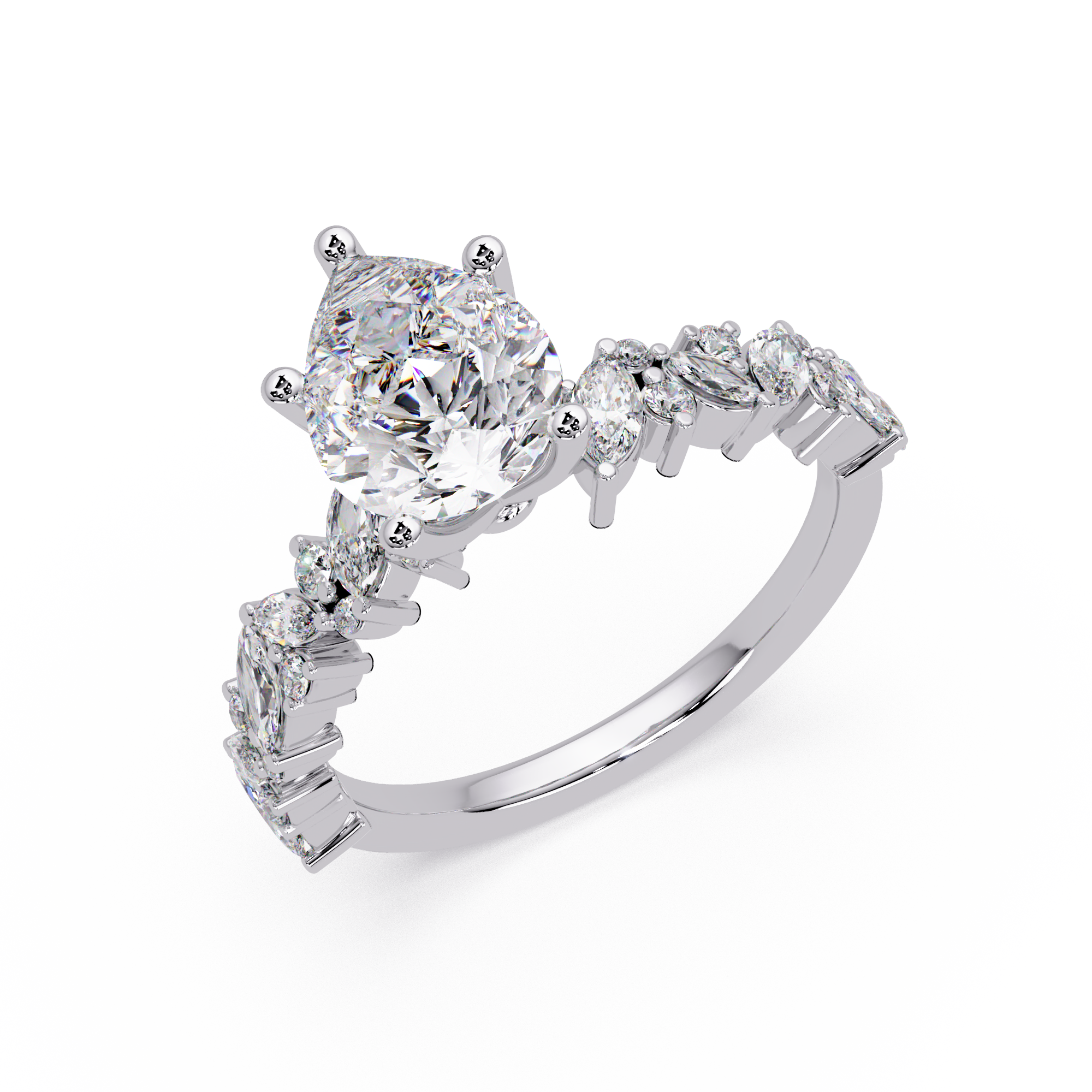 Nature-Inspired Pear Diamond Engagement Ring with Marquise & Round Accent Stones