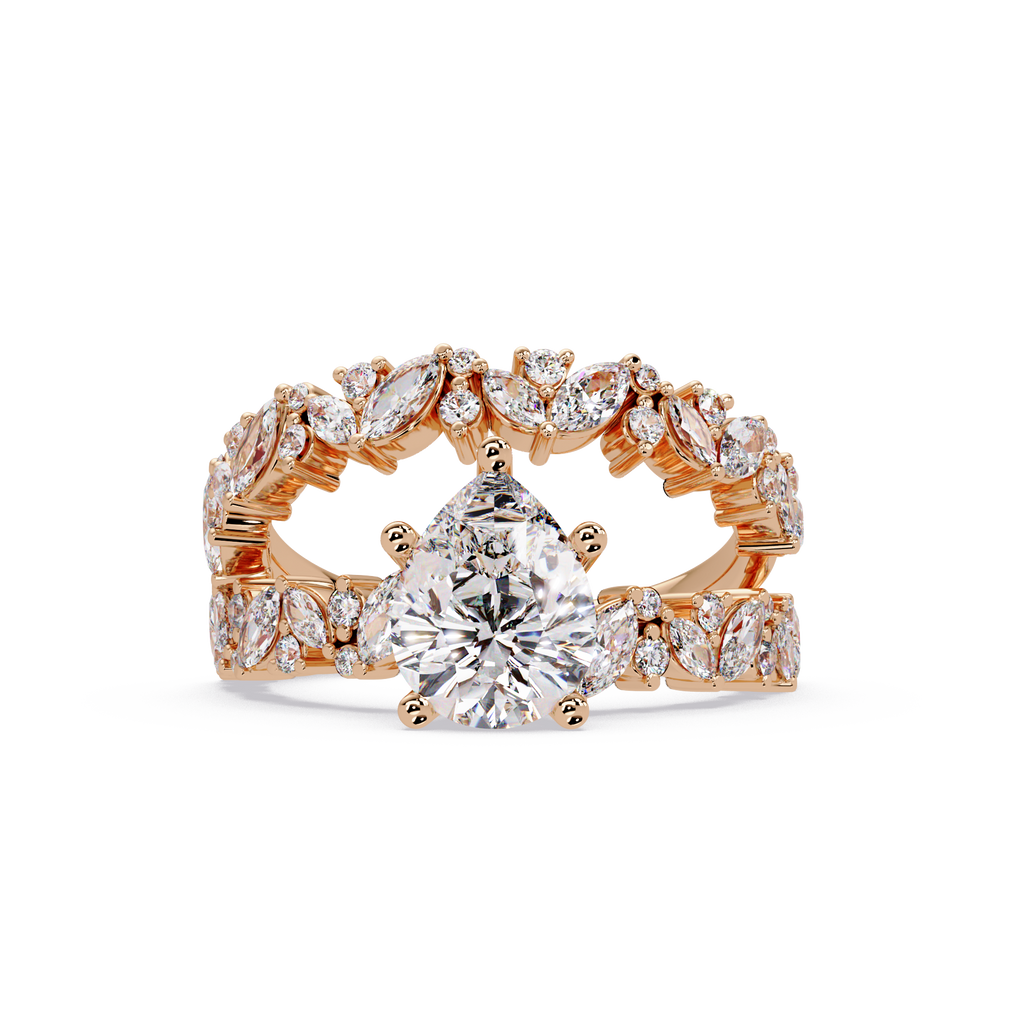 Nature-Inspired Pear Diamond Engagement Ring with Marquise & Round Accent Stones