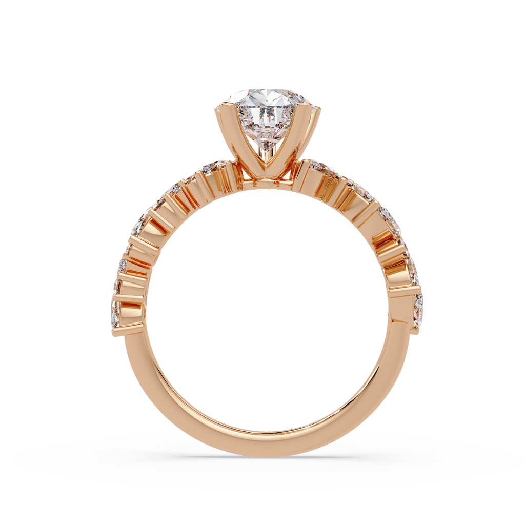 Nature-Inspired Pear Diamond Engagement Ring with Marquise & Round Accent Stones