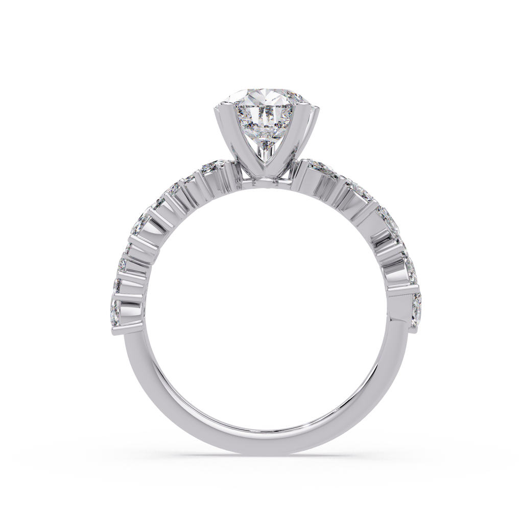 Nature-Inspired Pear Diamond Engagement Ring with Marquise & Round Accent Stones