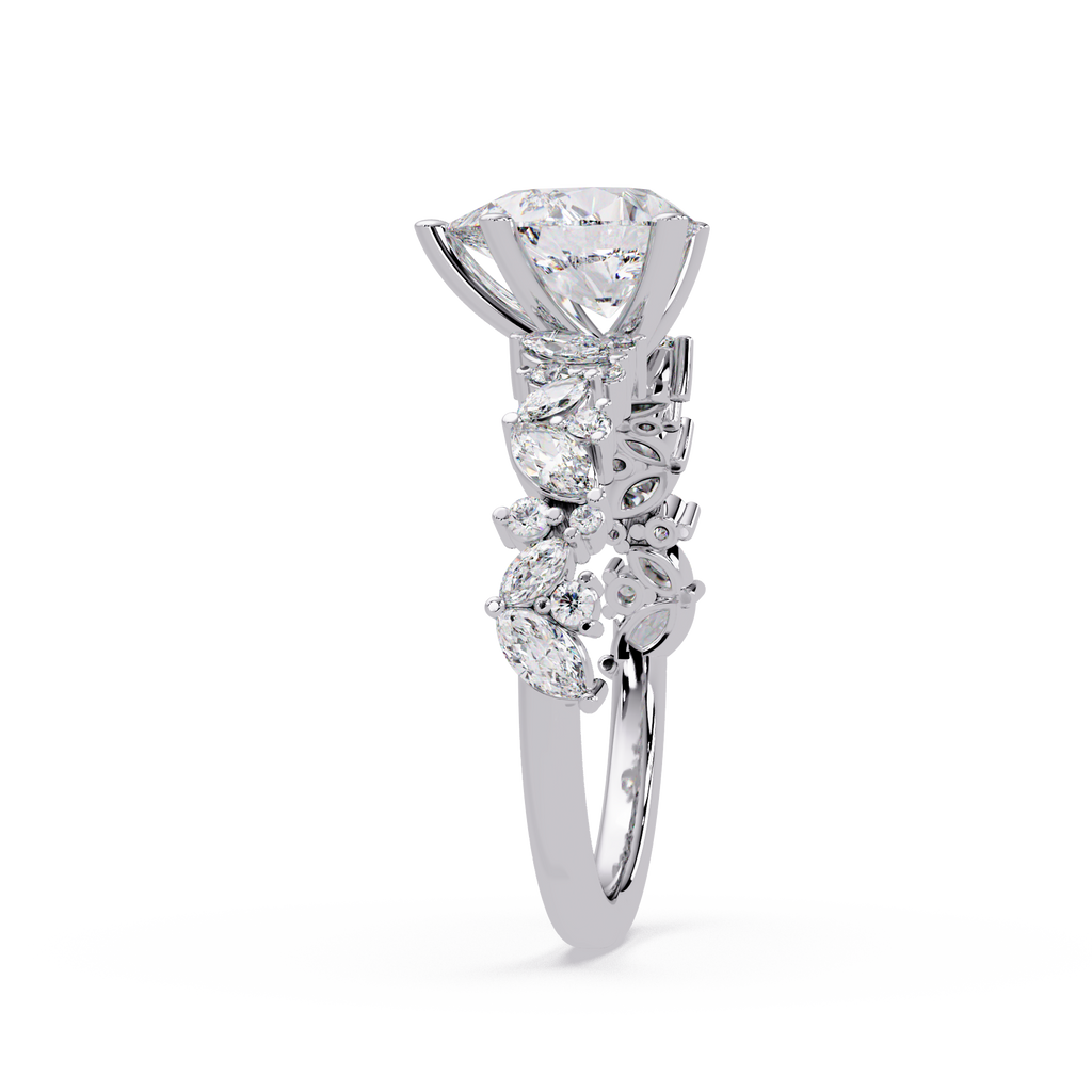 Nature-Inspired Pear Diamond Engagement Ring with Marquise & Round Accent Stones
