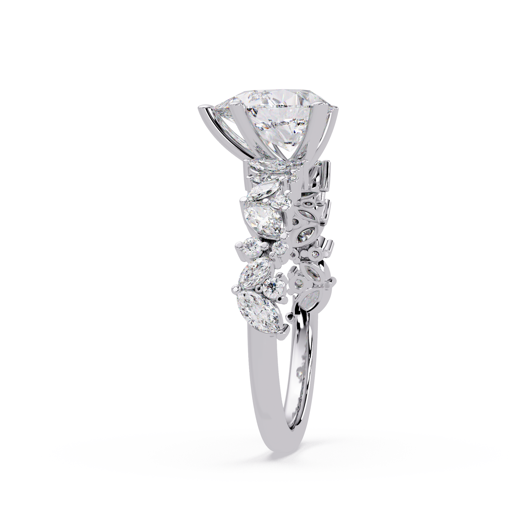 Nature-Inspired Pear Diamond Engagement Ring with Marquise & Round Accent Stones