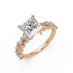 Nature-Inspired Princess Diamond Engagement Ring with Marquise & Round Accent Stones