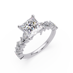 Nature-Inspired Princess Diamond Engagement Ring with Marquise & Round Accent Stones