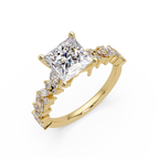 Nature-Inspired Princess Diamond Engagement Ring with Marquise & Round Accent Stones