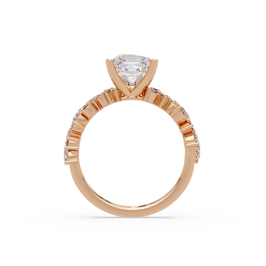 Nature-Inspired Princess Diamond Engagement Ring with Marquise & Round Accent Stones