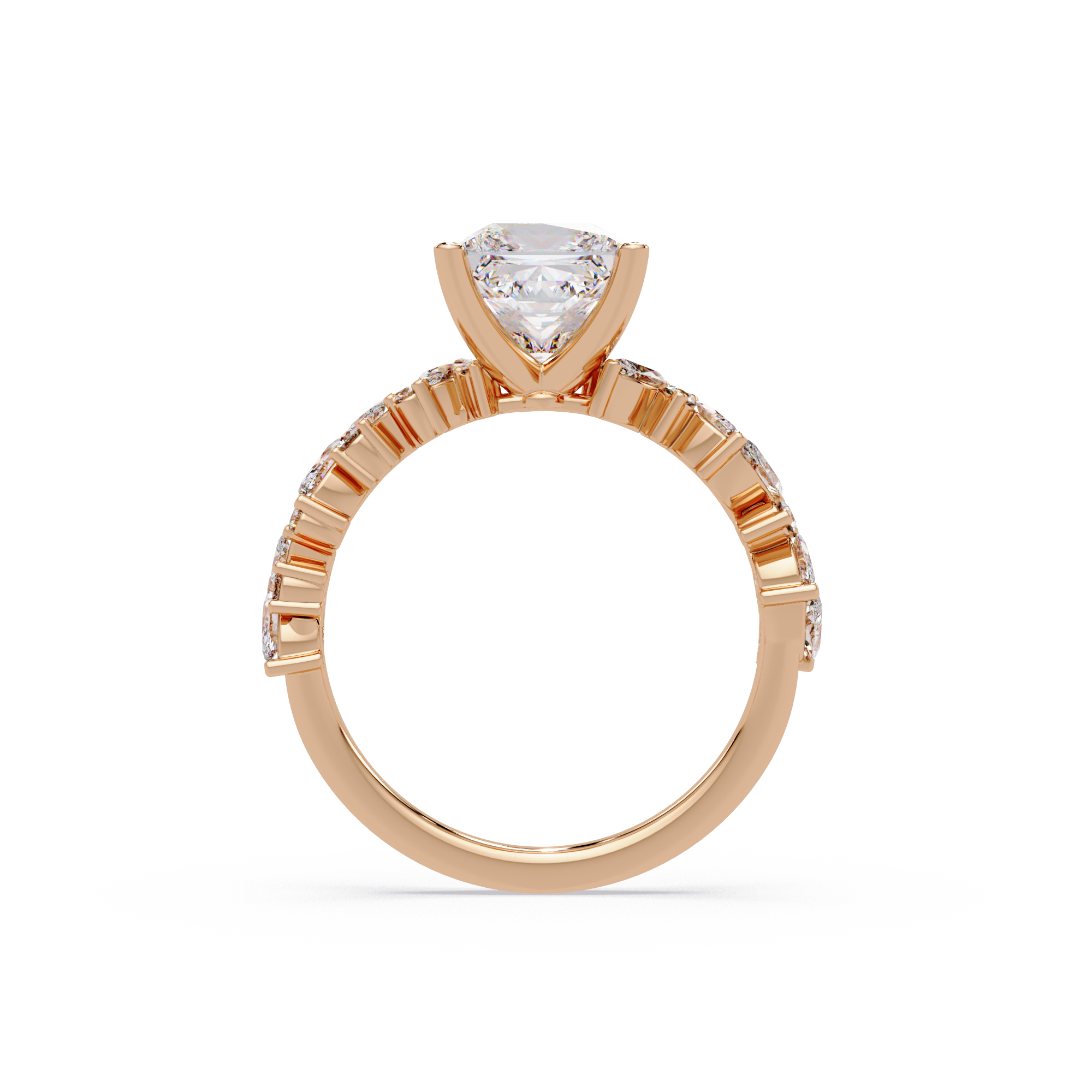 Nature-Inspired Princess Diamond Engagement Ring with Marquise & Round Accent Stones