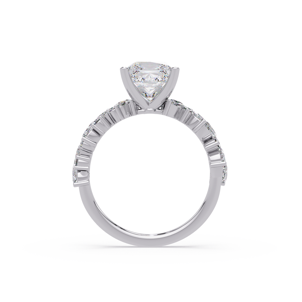 Nature-Inspired Princess Diamond Engagement Ring with Marquise & Round Accent Stones