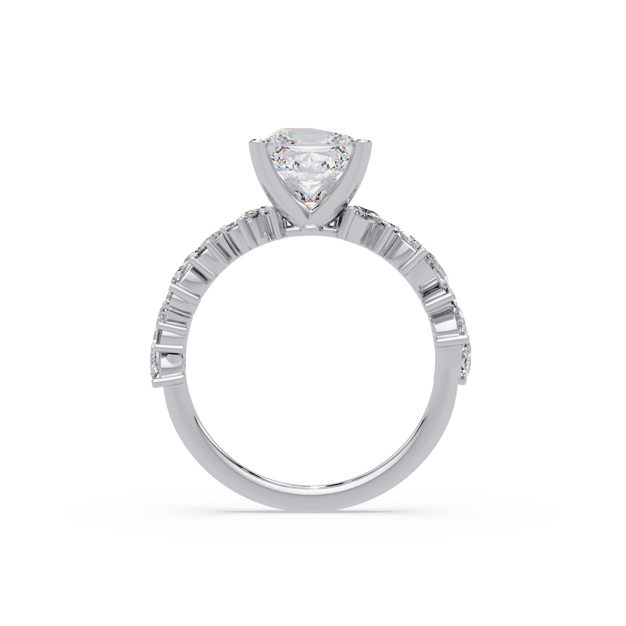 Nature-Inspired Princess Diamond Engagement Ring with Marquise & Round Accent Stones