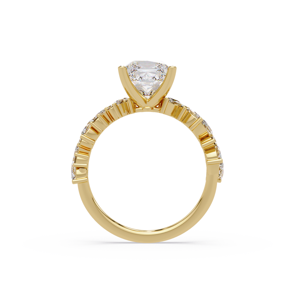 Nature-Inspired Princess Diamond Engagement Ring with Marquise & Round Accent Stones