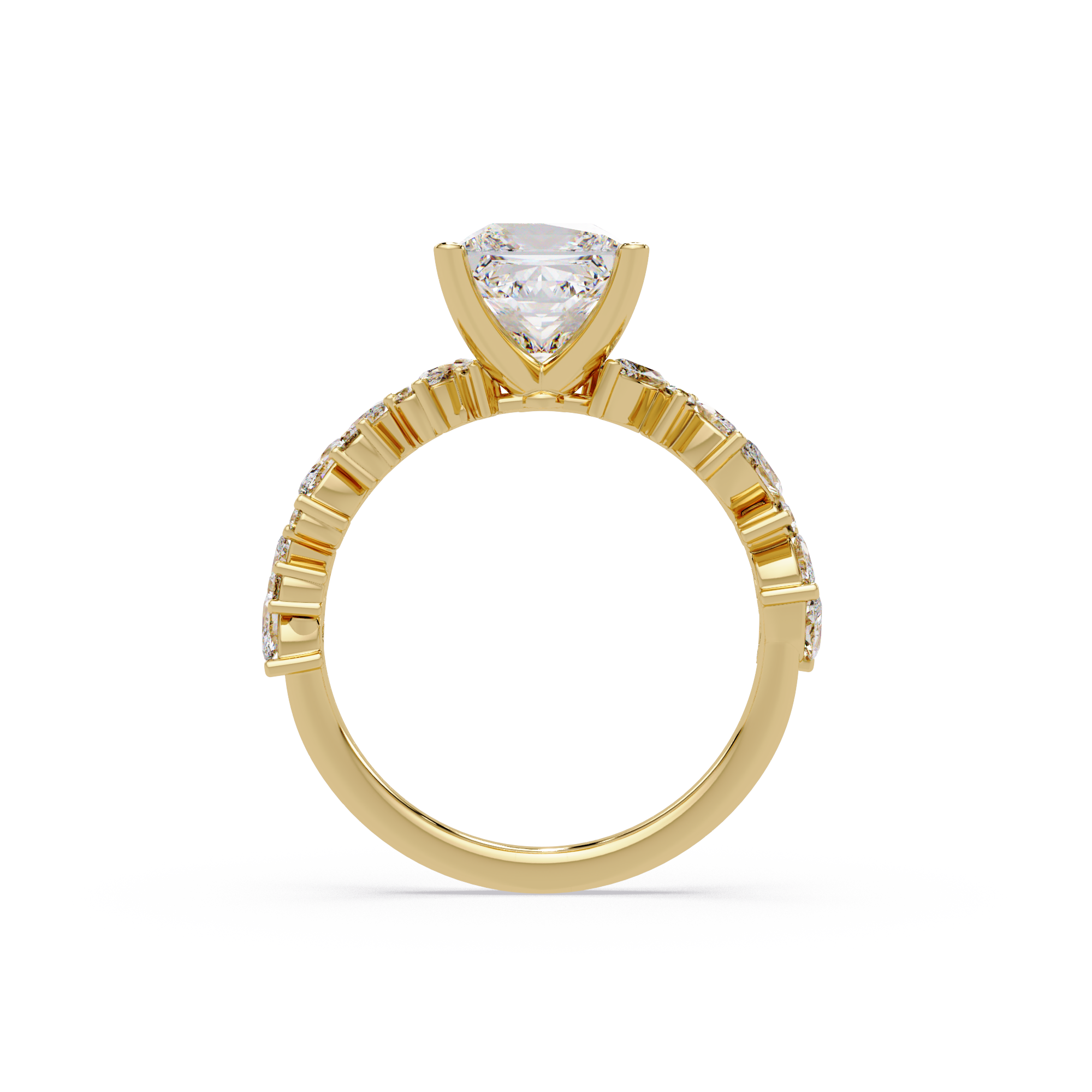 Nature-Inspired Princess Diamond Engagement Ring with Marquise & Round Accent Stones