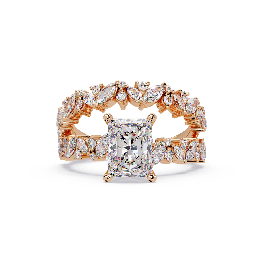 Nature-Inspired Princess Diamond Engagement Ring with Marquise & Round Accent Stones
